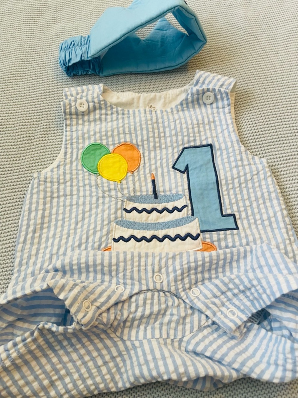 Baby Starters Baby Boys 2-Pc. Shortall & Crown 1st Birthday Set 18 Months - Picture 5 of 8